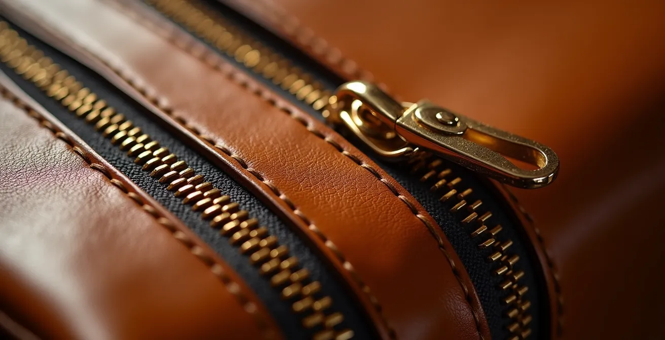 Close-up van authenticiteitskenmerken van een luxe handtas