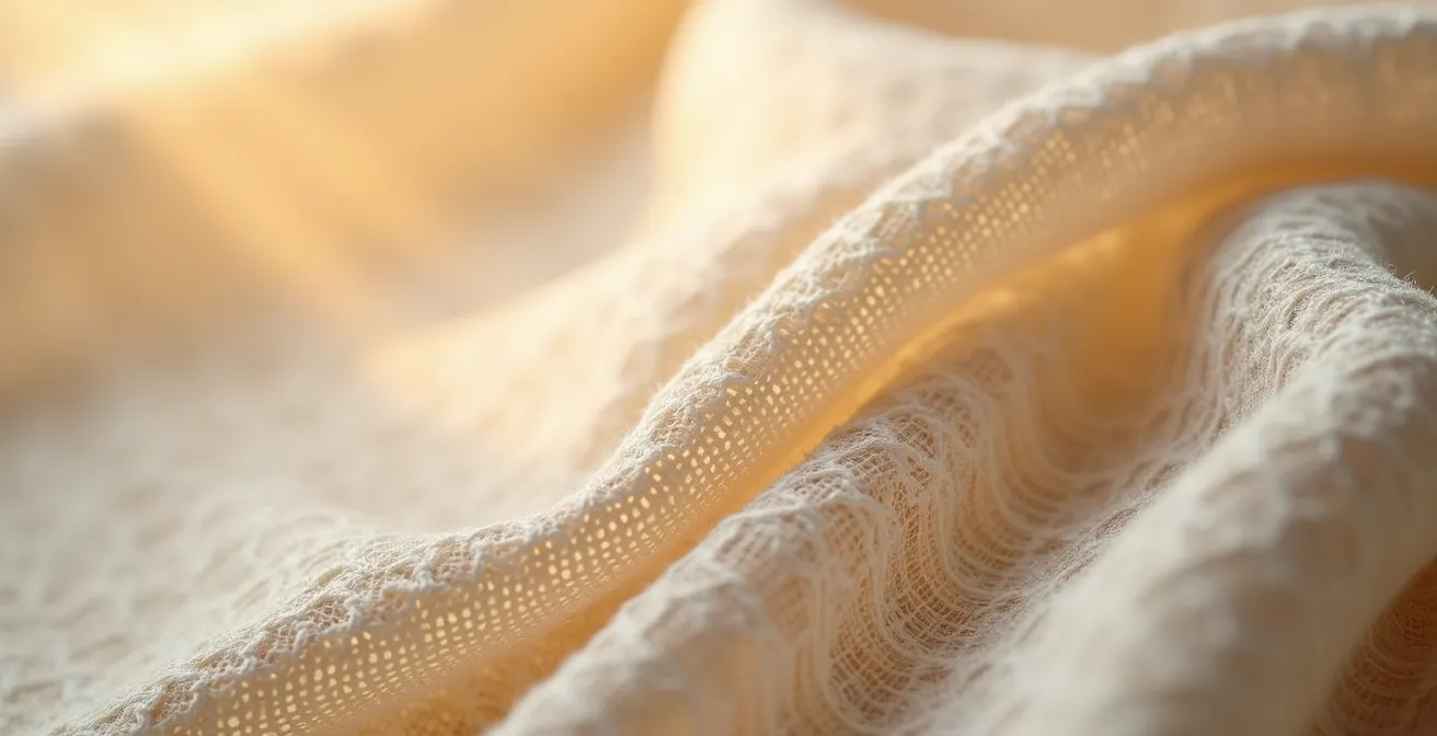 Close-up van officieel Belgisch kwaliteitslabel op handgemaakte kleding