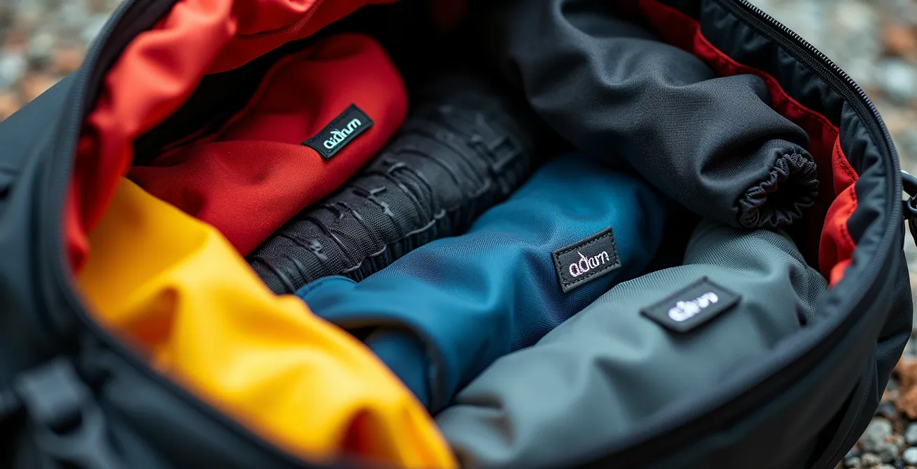 Georganiseerde sporttas met regenkleding en reflecterende elementen voor Belgisch weer