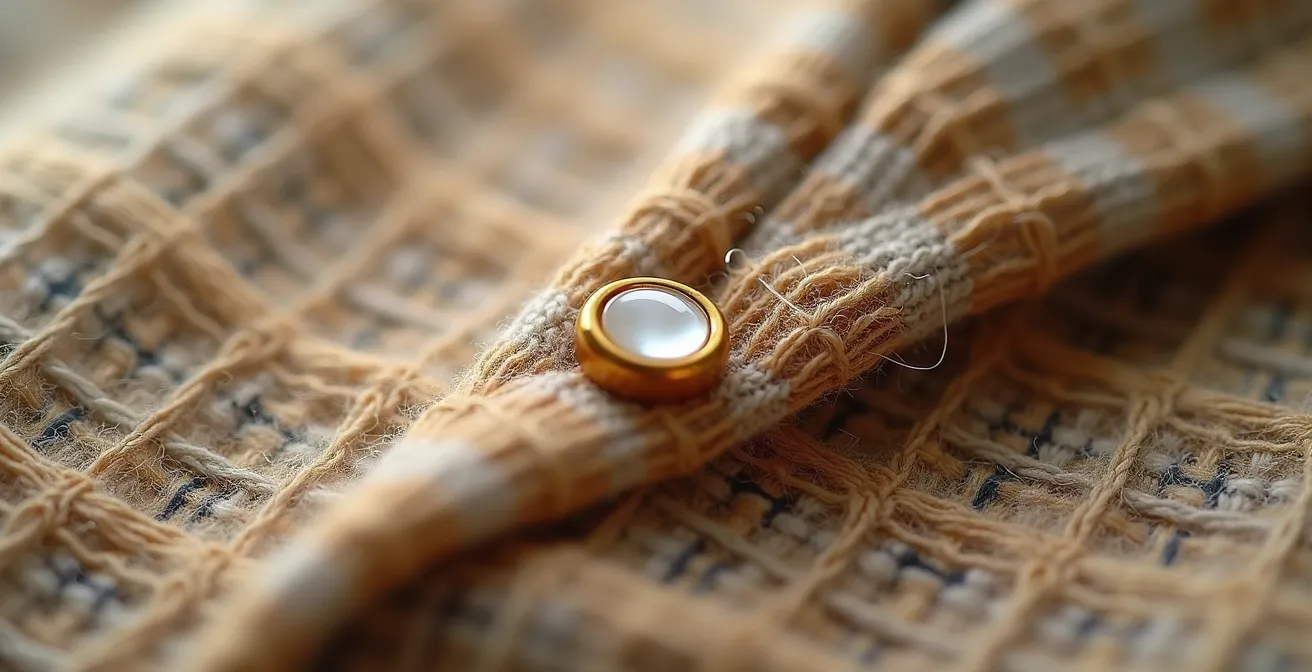 Extreme close-up van perfecte naadafwerking en knoopsgat detail