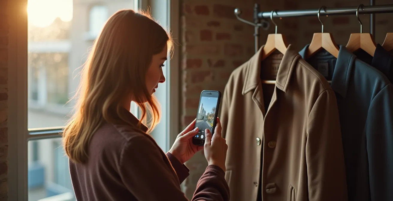 Professionele foto-opstelling voor Vinted met natuurlijk licht en neutrale achtergrond