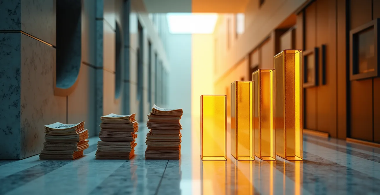 Grafische voorstelling van kapitaalgroei bij sparen versus beleggen over 5 jaar