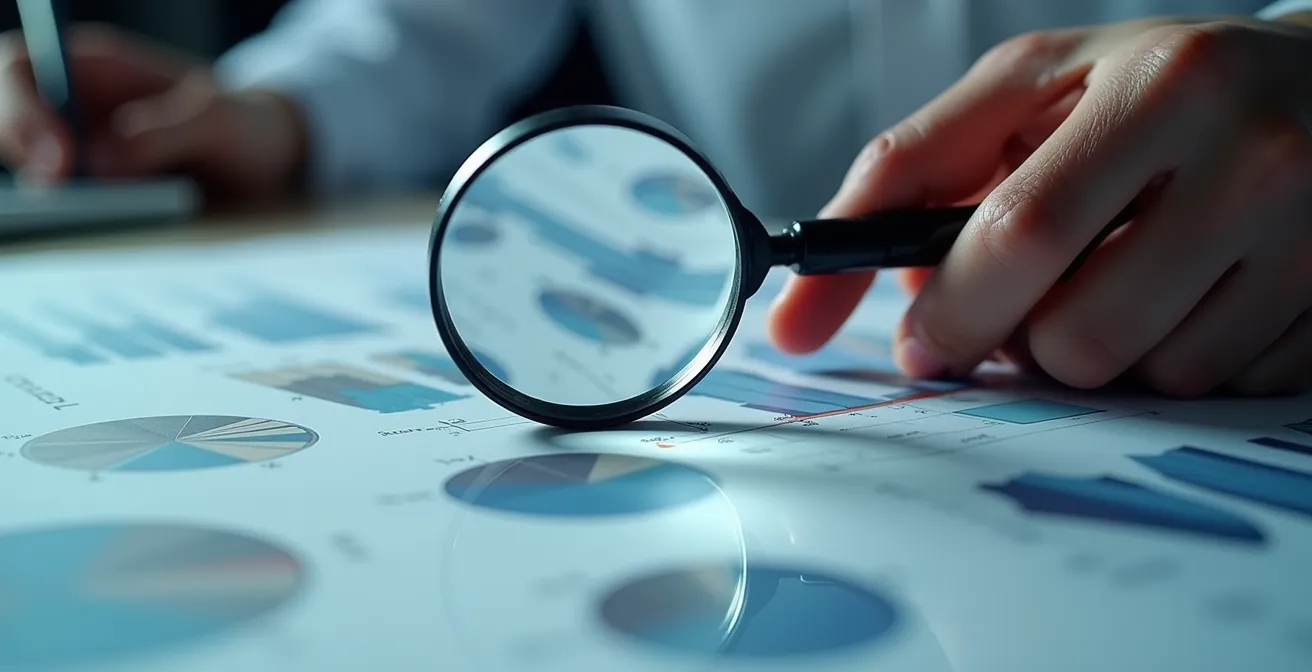 Onderzoeker analyseert documenten met vergrootglas in wetenschappelijk laboratorium